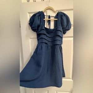 Navy Pleated Woven Mini Dress